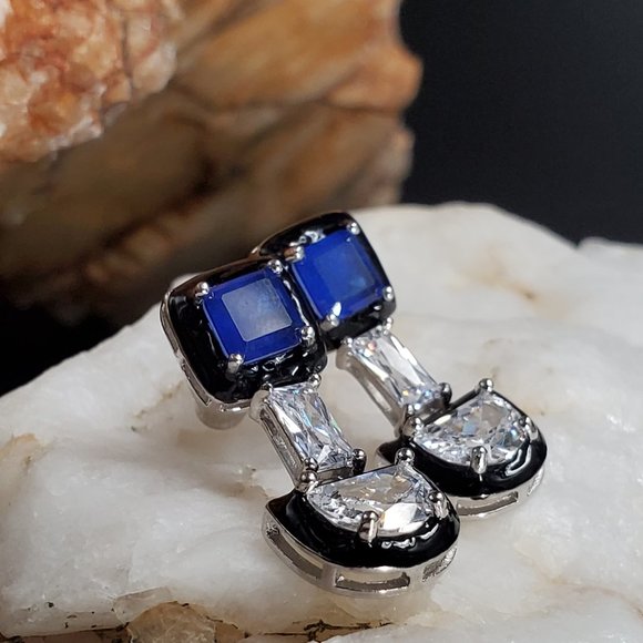 Solid 925 Sterling Silver Raw Sapphire Earrings - Picture 7 of 8